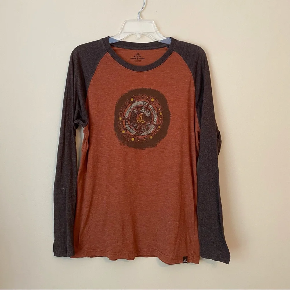 Prana Raglan Sleeve Rust & Brown Long Sleeve Tee